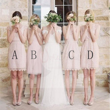 Mismatched Junior Pretty Short Lace Knee-Length Blush Pink Mini Custom Make Discount Bridesmaid Dress, WG115