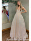Shiny Sequin Tulle Spaghetti Straps V-Neck Open Back Lace Up A-Line Long Prom Dresses,SFPD0312