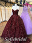 Elegant Sequin Sweetheart V-Neck Sleeveless A-Line Long Prom Dresses, PD0851