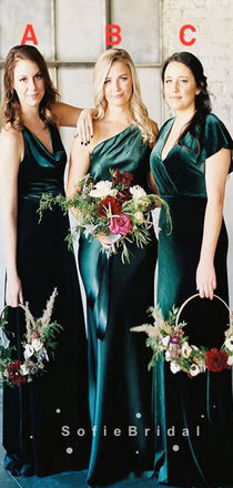 Sheath Mismatched Velvet Cheap Simple Long Bridesmaid Dresses Online,SFWG0012