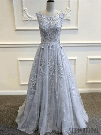 A-line Lace Appliques Sleeveless V-back Long Prom Dress, PD0010