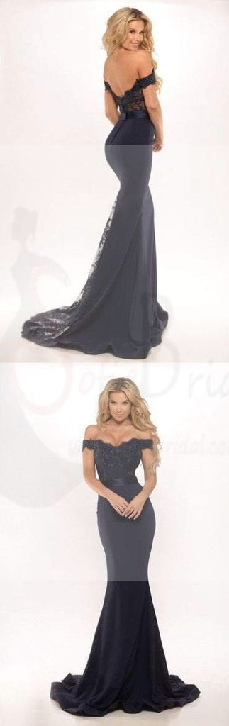 Sexy Black Lace Off Shoulder Mermaid Prom Dresses, Gorgeous Dresses For Prom