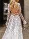 Beautiful Lace V-neck long sleeves Backless Elegant Wedding Dresses,SFWD0050
