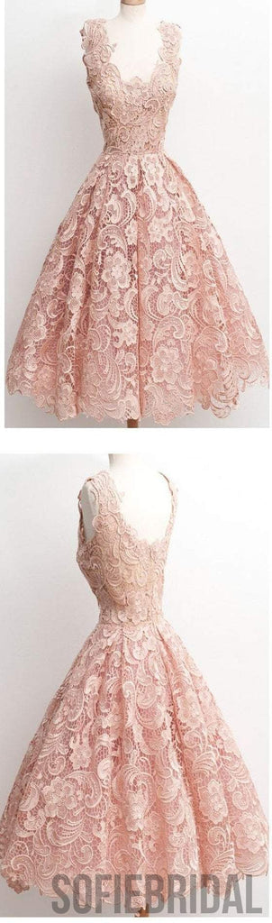 Pink Lace Sleeveless Cute Homecoming Prom Dresses, SF0063