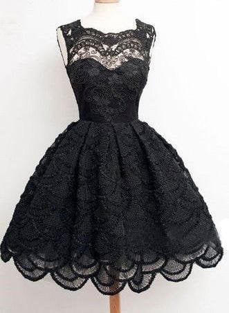 Black lace simple modest vintage freshman homecoming prom dresses,SF0001