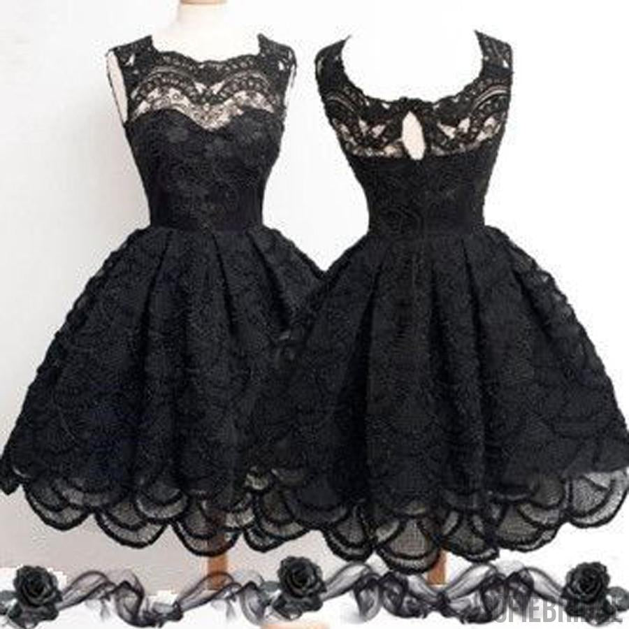 Black lace simple modest vintage freshman homecoming prom dresses