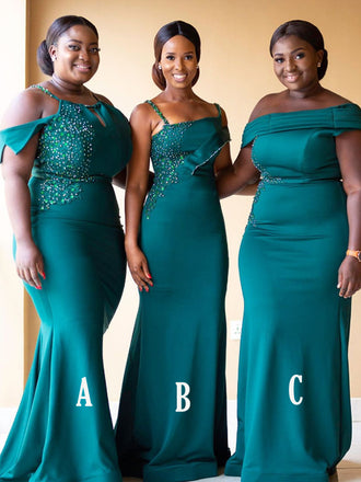 Pretty Off Shoulder Lace Beaded Long Mermaid Jersey Prom Bridesmaid Dresses, PD0251