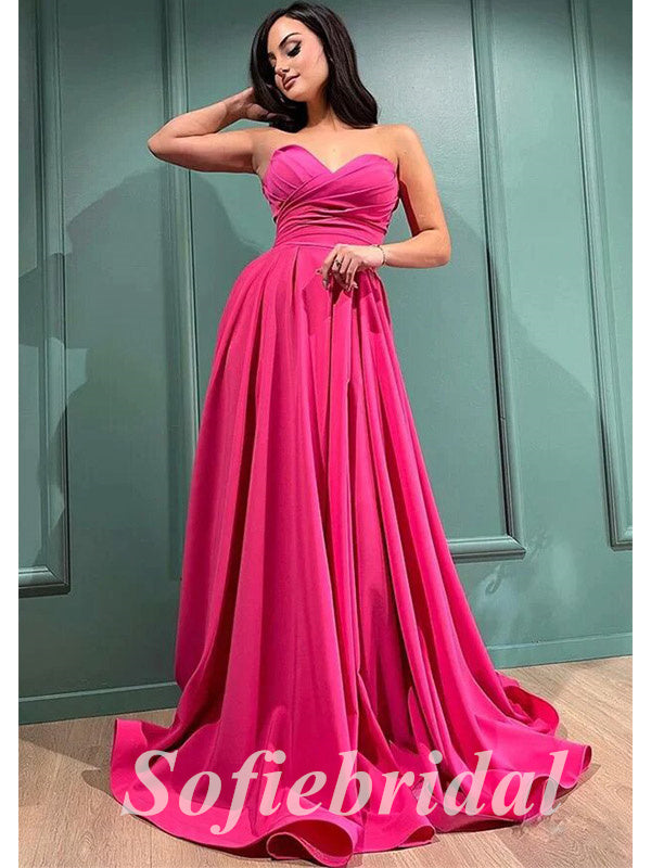 Sexy Satin Sweetheart Sleeveless A-Line Long Prom Dresses,PD0808