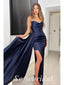 Sexy Soft Satin Sweetheart V-Neck Sleeveless Side Slit Mermaid Long Prom Dresses With Trailing,PD0766