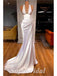 Elegant White Satin V-Neck Mermaid Long Prom Dresses,SFPD0676