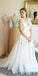 A-line V-neck White Tull Appliques Prom Dresses, PD0988