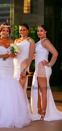 Sexy Mermaid Side Slit One Shoulder Long Bridesmaid Dresses Online,SFWG00377