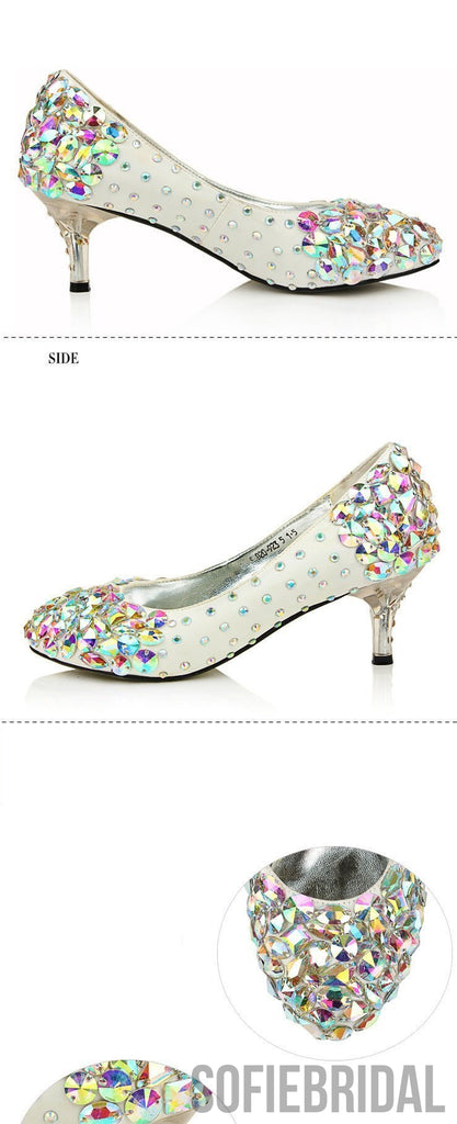 Popular Sparkly Crystal High Heels Pointed Toe White Wedding Bridal Shoes, S011