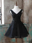A-line Sleeveless V-neck Appliaues Black Homecoming Dresses, HD0100