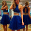 Halter royal blue two pieces beaded sexy homecoming prom dresses, SF0023