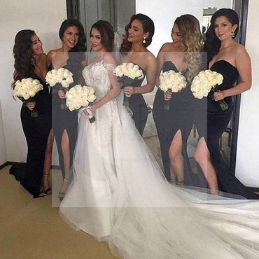 Simple Black Sweet Heart Side Split Sexy Mermaid Cheap Long Bridesmaid Dresses for Wedding Party, WG133