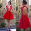 Popular red open back sexy short sleeve cocktail homecoming prom dress, SF0013