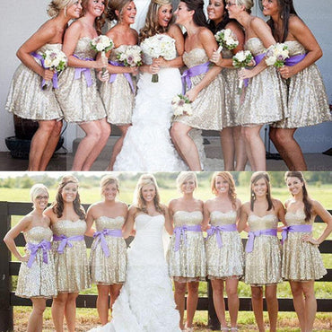 Sparkly Sequin Sweet Heart Shinning Knee-Length Cheap Custom Make High Quality Short Bridesmaid Dresses fpr Wedding Party, WG139