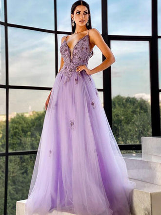 White Lace Violet Purple Spandex Trumpet Prom Dress - Promfy
