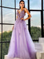 Elegant V-neck A-line Tulle Lace Floor-length Long Prom Dresses,SFPD0133