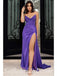 Sexy Purple Satin Sweetheart V-Neck Sleeveless Side Slit Mermaid Long Prom Dresses ,SFPD0399