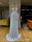 Gorgeous White Sequin Sweetheart V-Neck Sleeveless Mermaid Long Prom Dresses,SFPD0392