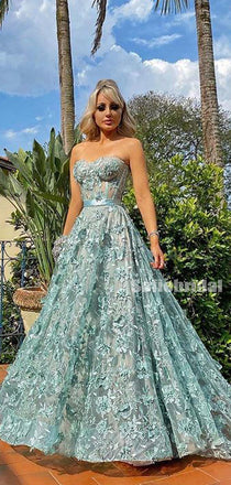 Lovely Sweetheart A-line Tulle Appliques Long Prom Dresses,SFPD0134
