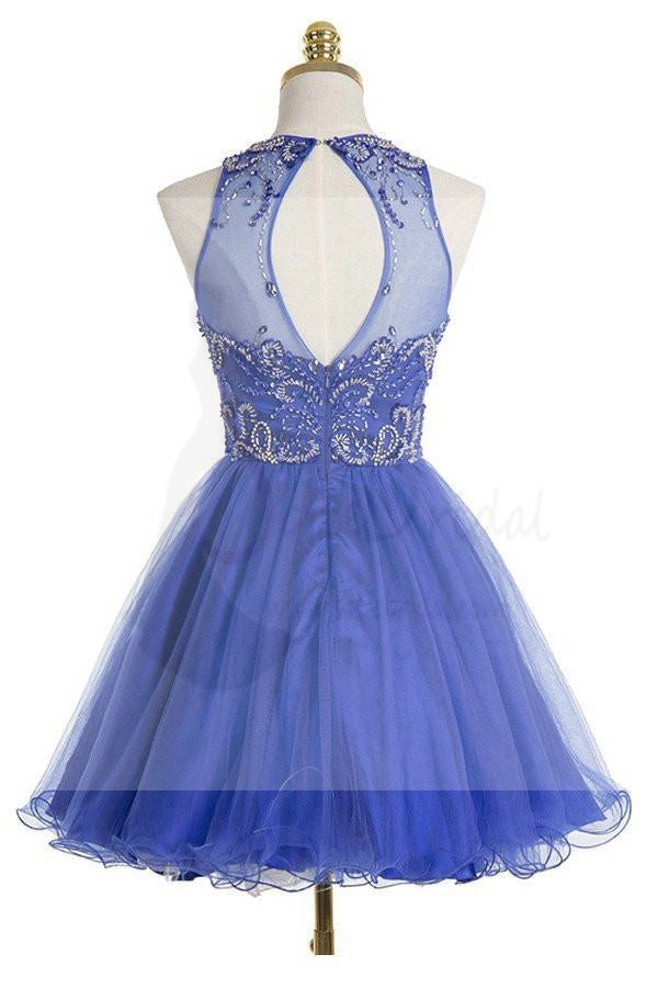 Royal Blue Sexy Open back Halter Beaded homecoming prom dresses, CM0021
