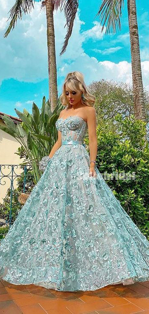 Lovely Sweetheart A-line Tulle Appliques Long Prom Dresses,SFPD0134