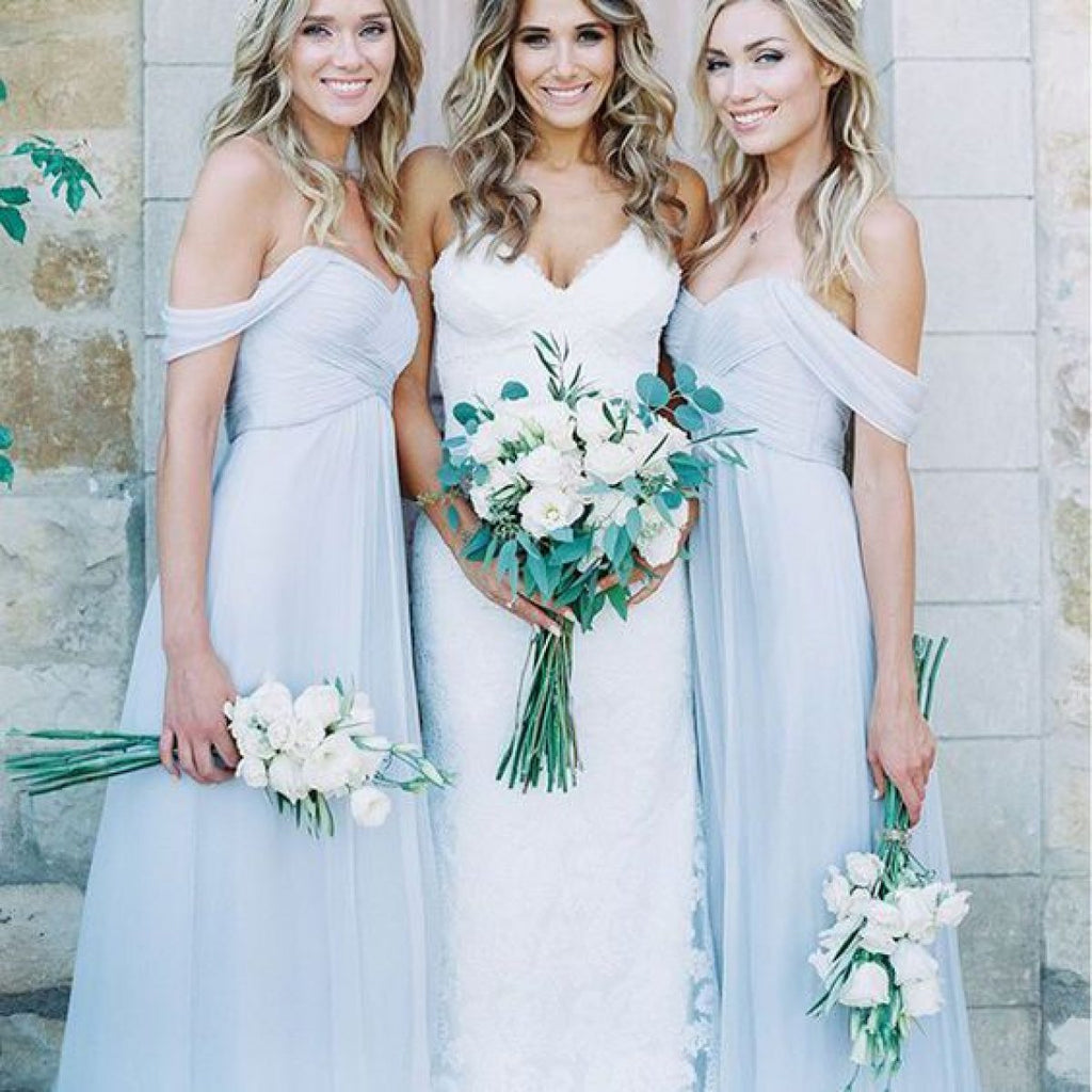 Mismatched Different Styles Chiffon Pale Blue Sexy A Line Floor-Length Cheap Bridesmaid Dresses, WG104