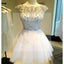 White mismatched cap sleeve sparkly mini for teens casual homecoming prom dresses, BD00140