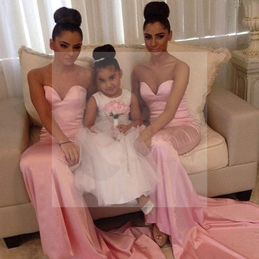 Cheap Simple Mermaid Sweet Heart Sexy Pink Long Wedding Guest Dresses for Maid of Honor, WG142