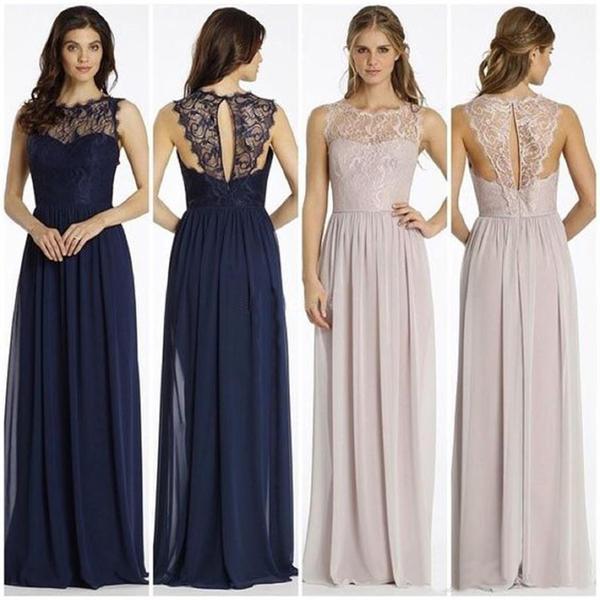 Round Neckline Illusion Lace Top Chiffon A-line Bridesmaid Dresses, Popular Wedding Guest Dresses, PD0313