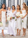 Mermaid Strapless White Tea Length Bridesmaid Dresses,SFWG0014