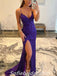 Purple Sequins Spaghetti Straps Prom Dress with Slit,Graduation Evening Dresses,SFPD0280