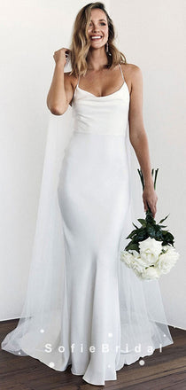 Mermaid Spaghetti Straps Simple Cheap Floor Length Wedding Dresses Online,SFWD0015