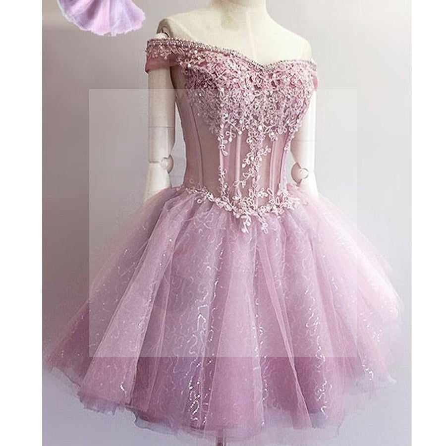 Purple off shoulder see through charming unique style homecoming dresses, SF0021