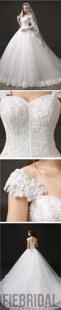 Classic Style Cap Sleeve Lace Top Ball Gown Lace Up Wedding Dresses, WD0157