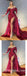 Sexy Burgandy Satin V-Neck Off Shoulder Long Sleeve Side Slit Mermaid Long Prom Dresses,SFPD0481