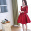 Long sleeve red stain v-neck homecoming prom dresses, SF0070