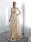 A-line Floor-length 3/4 Sleeves See-though Embroidery Wedding Dresses, WD0466