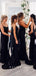 Mermaid Spaghetti Straps Black Long Bridesmaid Dresses With Bow Knot,SFWG0016