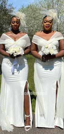 Mermaid Off-shoulder Side Slit Long Bridesmaid Dresses Online,SFWG00380