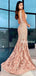 Elegant V-neck Mermaid  Lace Tulle Simple Long Prom Dresses,SFPD0136