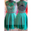 Short turquoise high neck open back vintage unique style homecoming prom dresses, BD00161