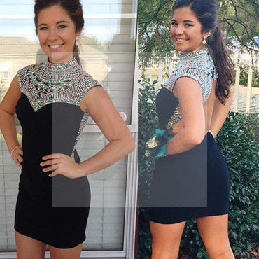 New Arrival black high neck vintage tight open back special formal homecoming prom dresses,BD00163