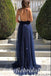 Beautiful Tulle Spaghetti Straps V-Neck Sleeveless A-Line Long prom Dresses,SFPD0719