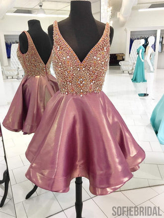 V-neck Rhinestone Beaded Homecoming Dresses, Lovely Homecoming Dresses, Homecoming Dresses, SF0121