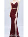 Elegant Sequin Spaghetti Straps V-Neck Side Slit Mermaid Long Prom Dresses,SFPD0267