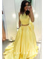 Simple A-Line Sleeveless Two Piece Yellow Cheap Long Prom Dresses,SFPD0016